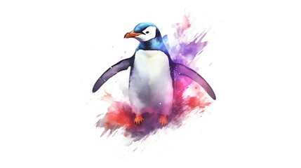  a penguin with a colorful splash of paint on it's face.  generative ai