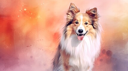  a painting of a collie dog on a colorful background.  generative ai