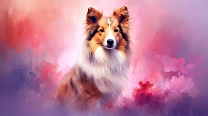  a painting of a dog sitting in a field of flowers.  generative ai
