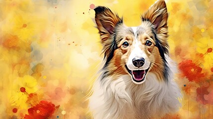  a painting of a collie dog in a field of flowers.  generative ai