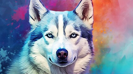  a painting of a husky dog with blue eyes and a pink nose.  generative ai