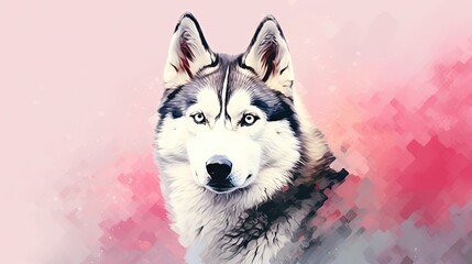  a dog with a pink background and a black and white dog.  generative ai