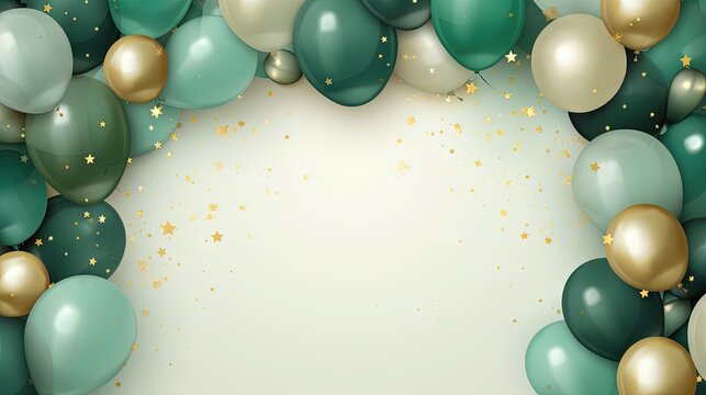  A Bunch Of Balloons With Gold Stars On A White Background.  Generative Ai