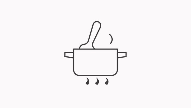Cooking icon black icons animation. Animated line recipe book. Culinary class. Guide cooking. Outline motion graphic animation.