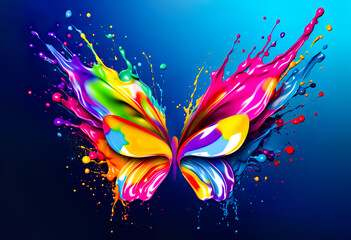 Obraz premium Multicolored liquid splash mixing with butterfly shape.Fantasy digital art background.animal in surreal surrealism ideas.creativity and inspiration
