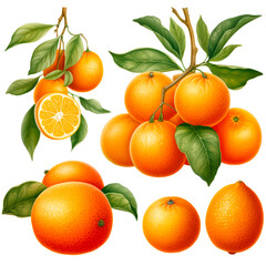 Water color fresh orange fruit illustration png clip art transparent background 