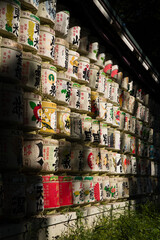 Sake barrels in Japan.