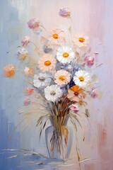 A retro and vintage-themed artwork of a stunning flower bouquet, showcasing intricate palette knife painting textures, making it ideal for both wall decor and seamless patterns.
