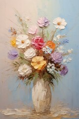 A beautiful bouquet painting with a retro and vintage style, featuring intricate palette knife painting textures, perfect for wall decor or seamless patterns.