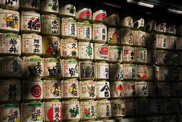 Sake barrels in Japan.