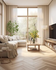 Fototapeta premium bright and clean home living room interior design concept living room decorate with nature wooden material simple comfort simplicity decorate element house beautiful design background