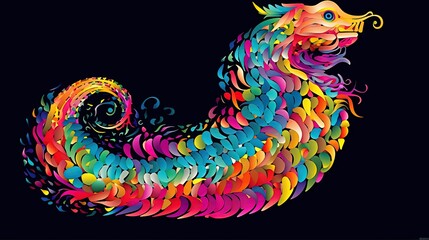  a colorful bird made out of circles on a black background.  generative ai