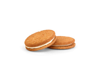 Shortbread cookie with coconut filling isolated on white background.