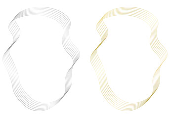 Set of golden and silver metal frames isolated on white. Vector frames for photo and text. Unusual curved wavy frame