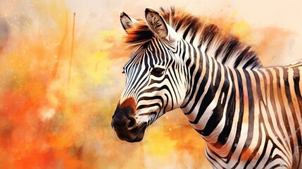  a zebra standing in front of a painting of a fire.  generative ai