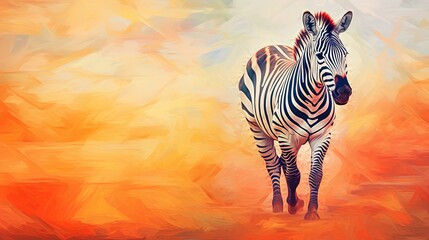 Fototapeta na wymiar a painting of a zebra standing in the middle of a field. generative ai