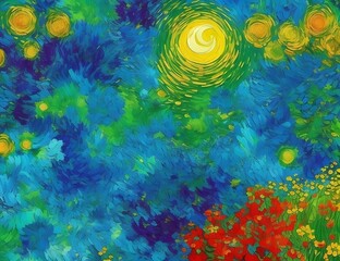 Obraz na płótnie Canvas Vibrant colors, beautiful wallpaper illustration inspired by famous artist, generative AI 