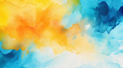 colorful abstract watercolor painting in blue, yellow and orange