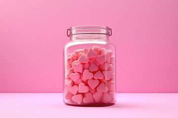 Glass jar with sweets in the shape of hearts