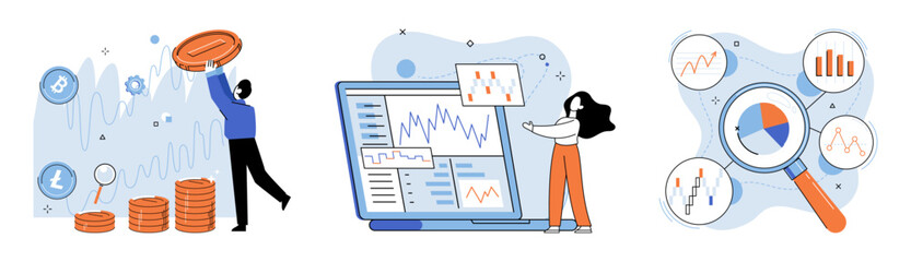 Crypto invest. Vector illustration. Investing in cryptocurrencies is popular way to diversify ones investment portfolio The business crypto investment revolves around buying and selling digital assets