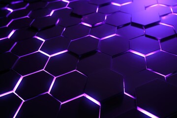 Abstract background with black and purple neon hexagons - obrazy, fototapety, plakaty