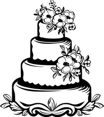 Wedding Cake Sketch Vintage Outline Icon in Hand-drawn Style