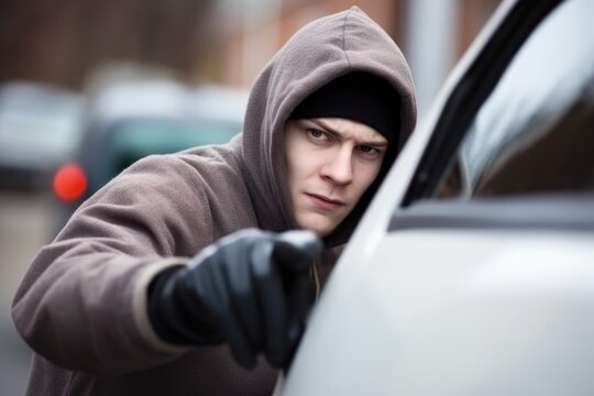 a young man breaking into a car and stealing it