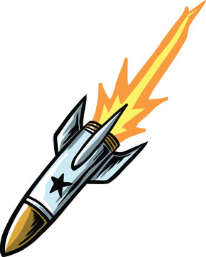 recommend clip art: Airstrike using missile on target isolated. Missile weapon or ballistic rocket weapon with booster vector illustration.