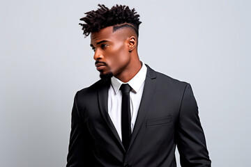 Obraz premium Successful young man in classic suit with African appearance on white isolated background