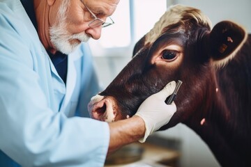 cropped shot of an unrecognizable veterinarian treating a cow - obrazy, fototapety, plakaty
