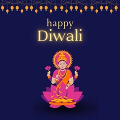 Diwali Celebration Background Decorated With Lit Oil Lamps (Diya), Lighting Garland, Sky Balloons And Buildings.