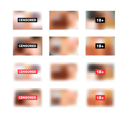 Censored pixel bar. Set of blurred censorship background. Nudity or adult content. Vector stock illustration - obrazy, fototapety, plakaty