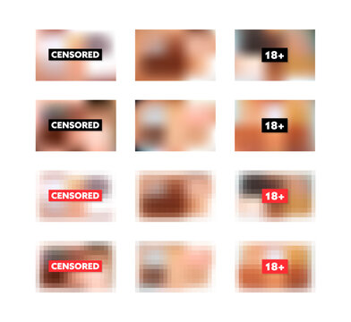 Censored pixel bar. Set of blurred censorship background. Nudity or adult content. Vector stock illustration