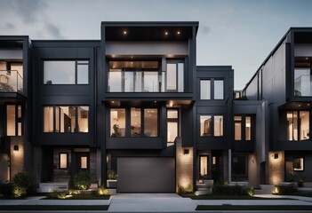 Modern modular private black townhouses Residential architecture exterior