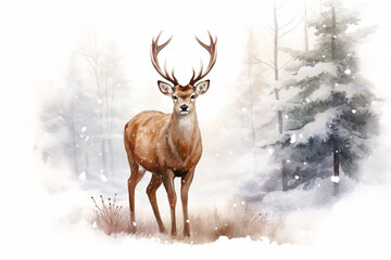 Naklejka na ściany i meble watercolor deer in nature fantasy 