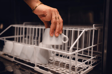 Sauberes Geschirr in Küche wegräumen