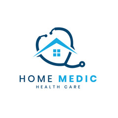 Health care home logo design with stethoscope and home concept