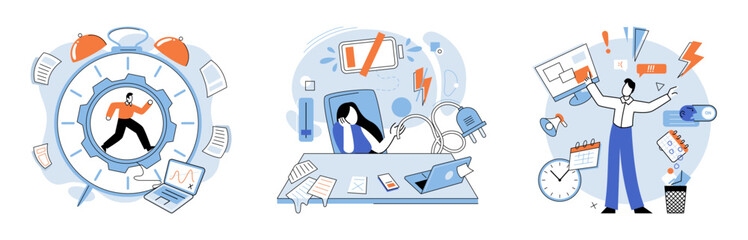 Stress at work vector illustration. The fear failure and constant pressure can contribute to increased stress levels at work Overtime work and pressure to perform can intensify stress levels