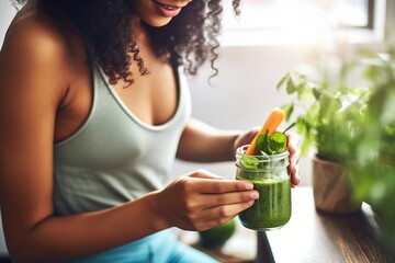 cropped shot of a young woman enjoying a green smoothie