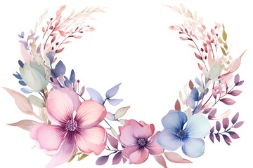 Serene Floral Wreath in Watercolor Painting Style