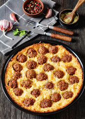 Meatball Hash Brown Casserole in baking dish