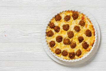 Meatball Hash Brown Casserole in baking dish