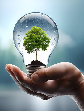 Green energy concept with bulb and tree.