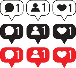 Set of social media notification icon. Comment, user, like. Speech bubble. Vector illustration. Isolated on white background