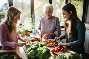 a meal being prepared by three generations of women