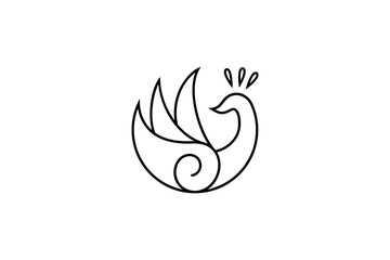 minimalist peacock line art logo design
