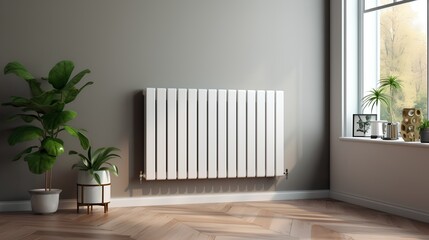 Fototapeta na wymiar Modern radiators designed for cozy and stylish home use. Sleek designs and advanced technology for efficient temperature regulation. Maintaining a comfortable indoor environment during cold seasons.