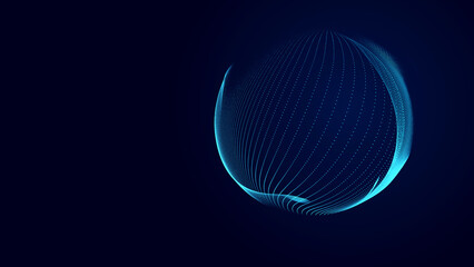 Collection of bright dots on a dark background. Abstract sound wave of particles. Data network. 3D rendering.