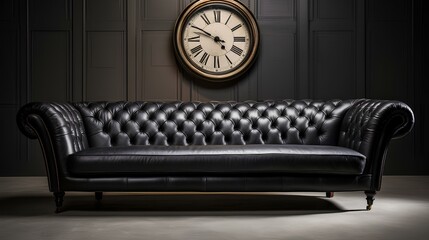 Luxurious black leather sofa
