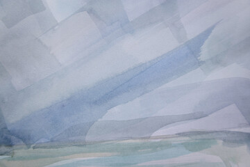 Abstract laconic landscape. Cloudy morning skyline. Pastel color implicit brush strokes.